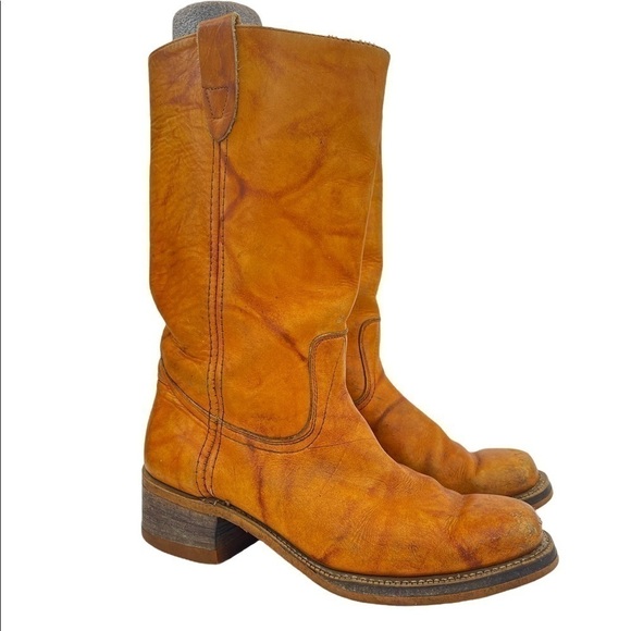 Texas Brand Light Brown Tan Leather Cowboy Boots - Picture 1 of 15